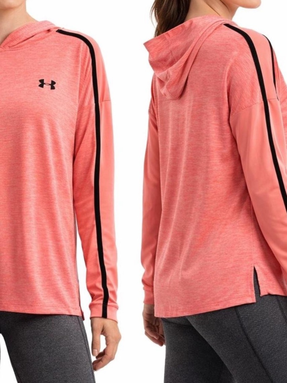 Under Armour Coral Hooded Long Sleeve with Black Stripe